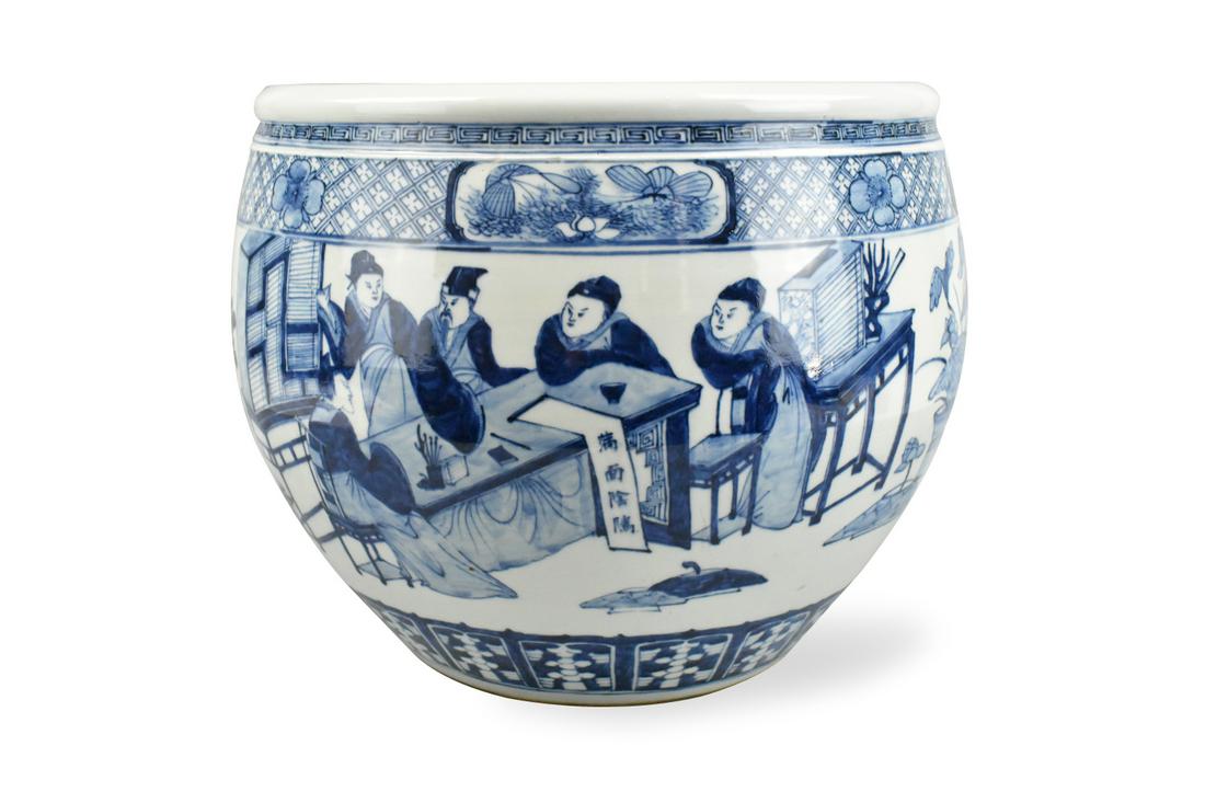 Large Chinese B & W Fish Bowl w/ Figure,Daoguang P (1 of 18)