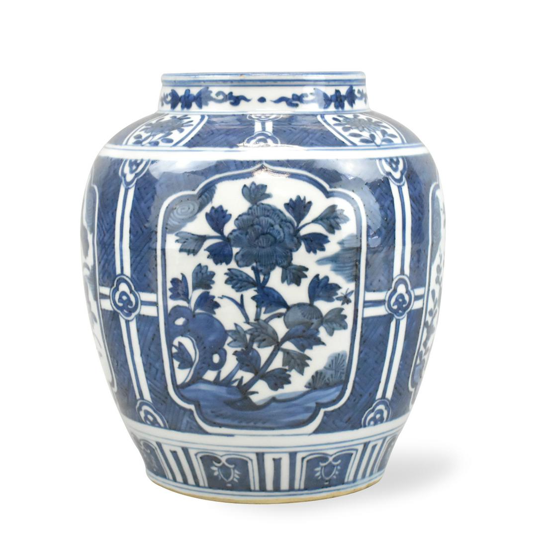 Chinese Blue & White Floral Jar, Late Ming D. (1 of 14)