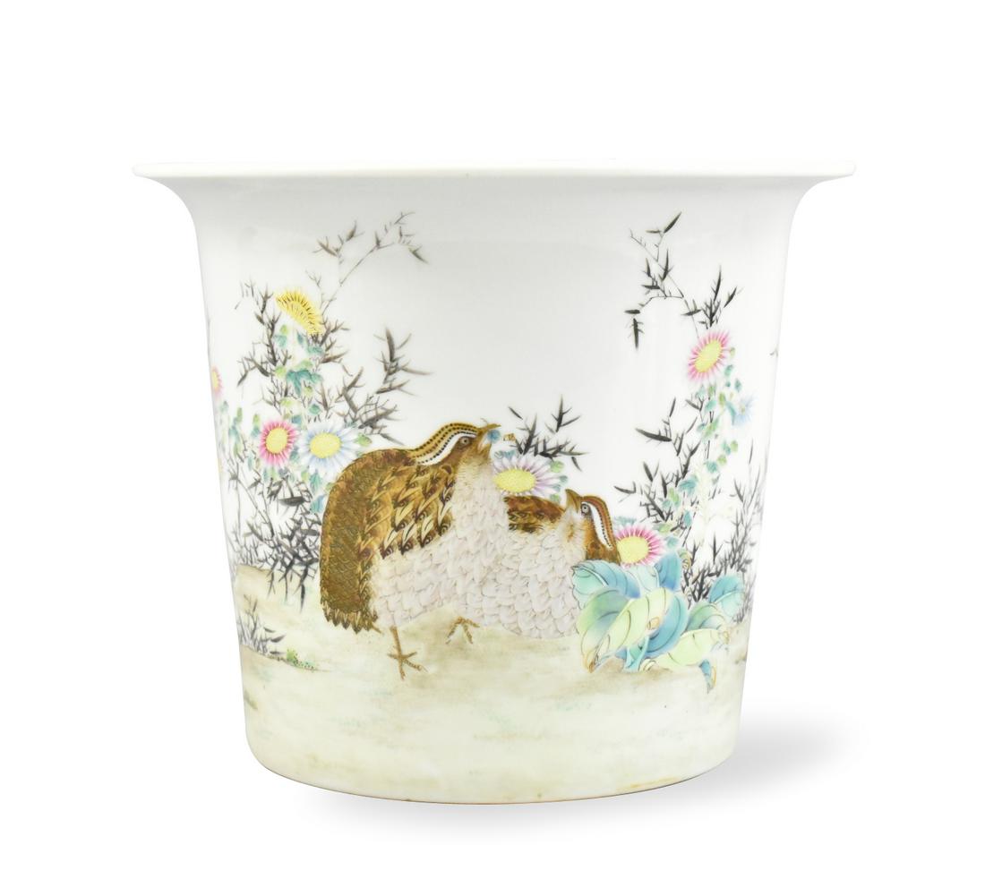 Chinese Famille Rose Planter w/ Quails, ROC Period (1 of 13)