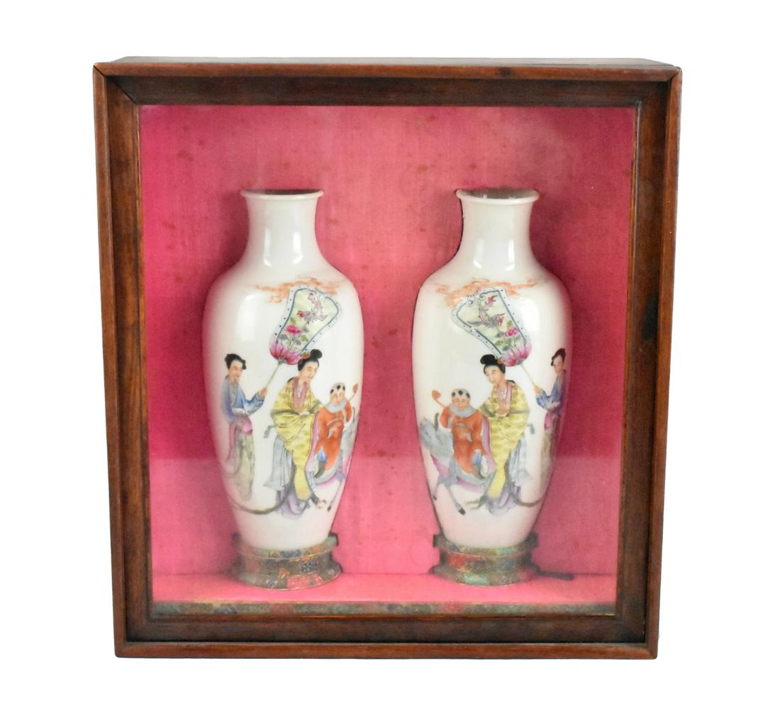Pair of Chinese Enameled Figure Vase & Case,ROC P. (1 of 19)