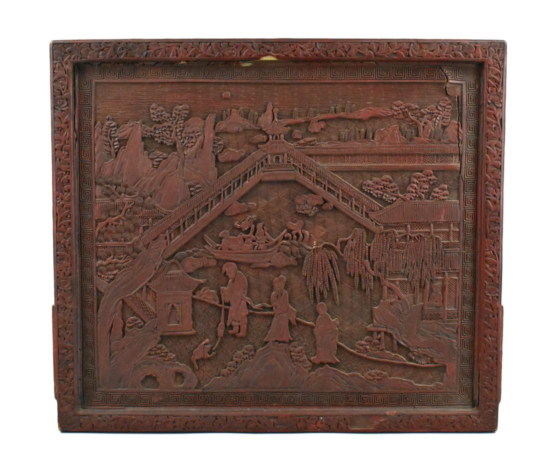 Chinese Carved Cinnabar Panel w/ Figures,19th C. (1 of 18)