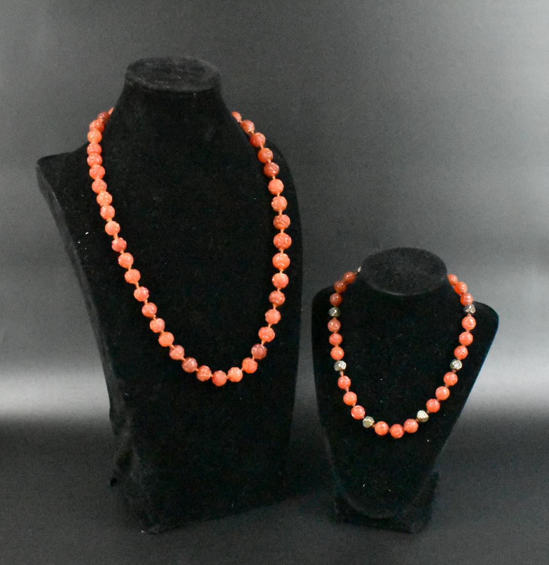 2 Chinese Agate Carved Beads Necklace,Qing Dynasty (1 of 7)