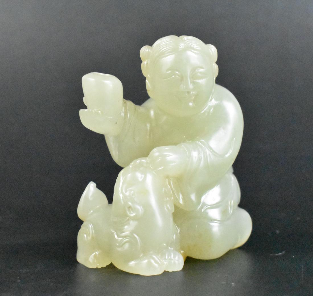 Chinese Qingbai Jade Carving of Boy & Foo Dog (1 of 12)