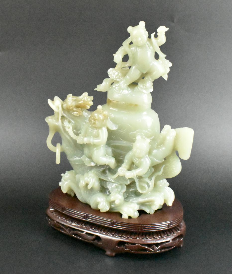 Chinese Jade Carved Covered Vase & Stand,20th C. (1 of 18)