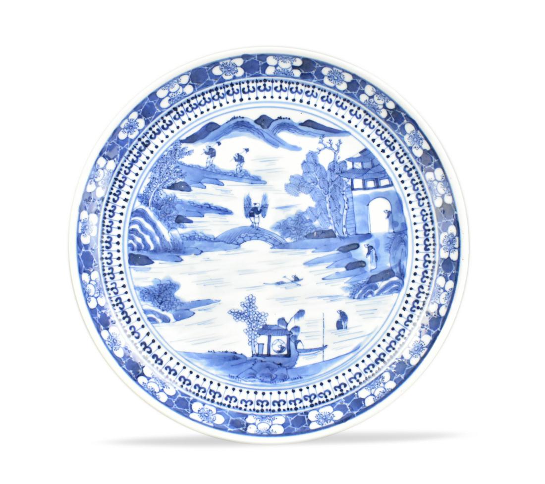 Chinese Blue & White Dish w/ Landscape,19th C, (1 of 8)