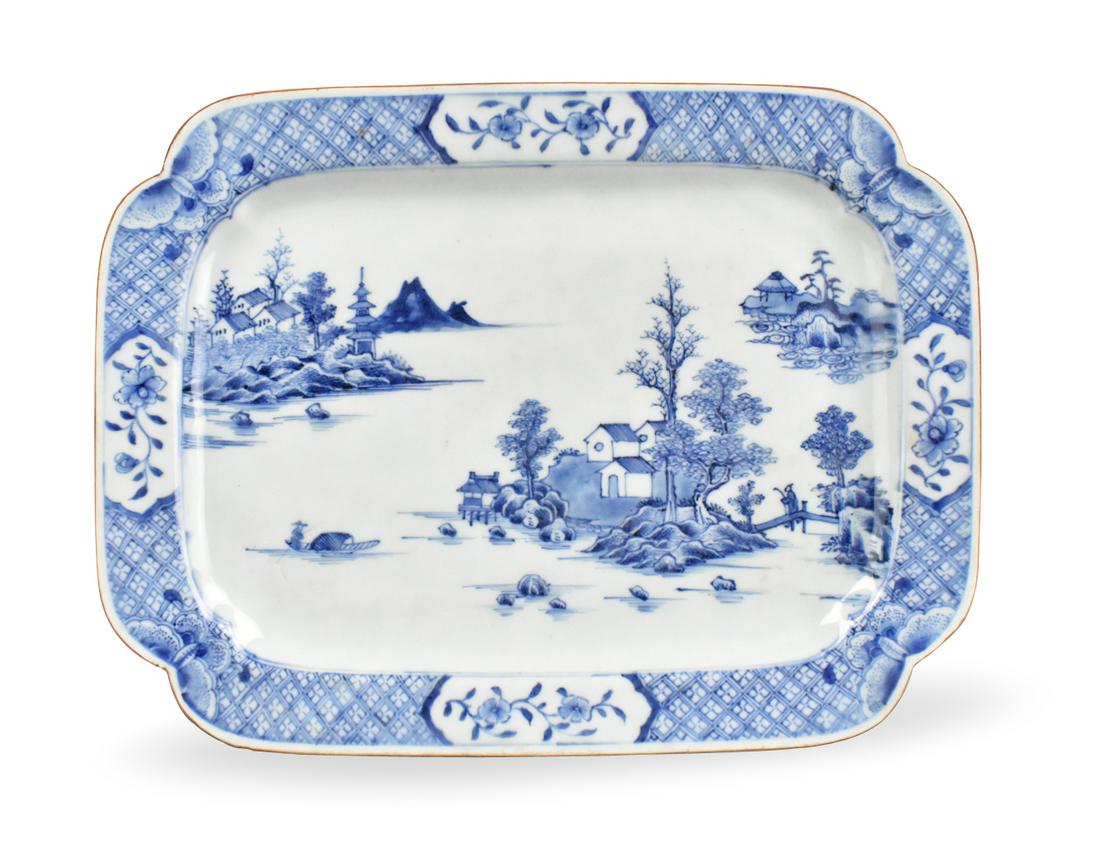 Chinese Blue & White Tray w/ Landscape, 18th C. (1 of 9)