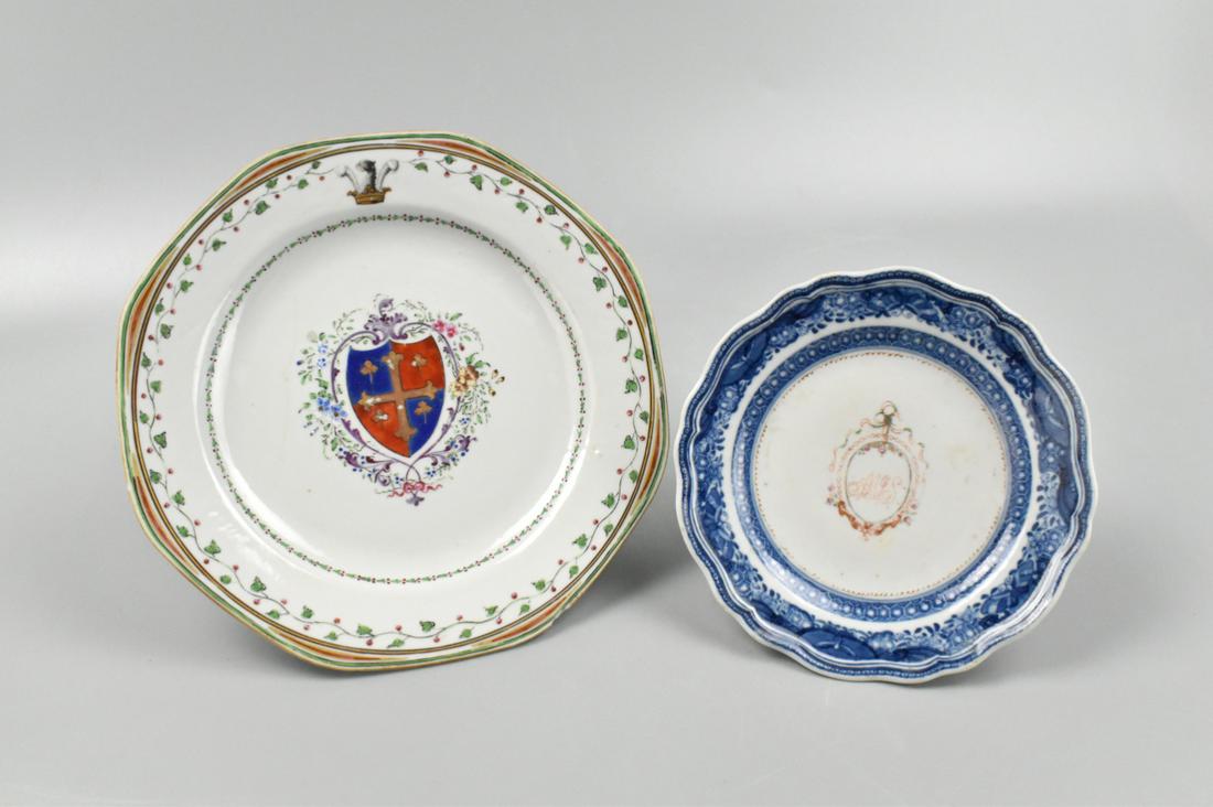 2 Chinese Export Armorial Plates, 18/19th C. (1 of 12)