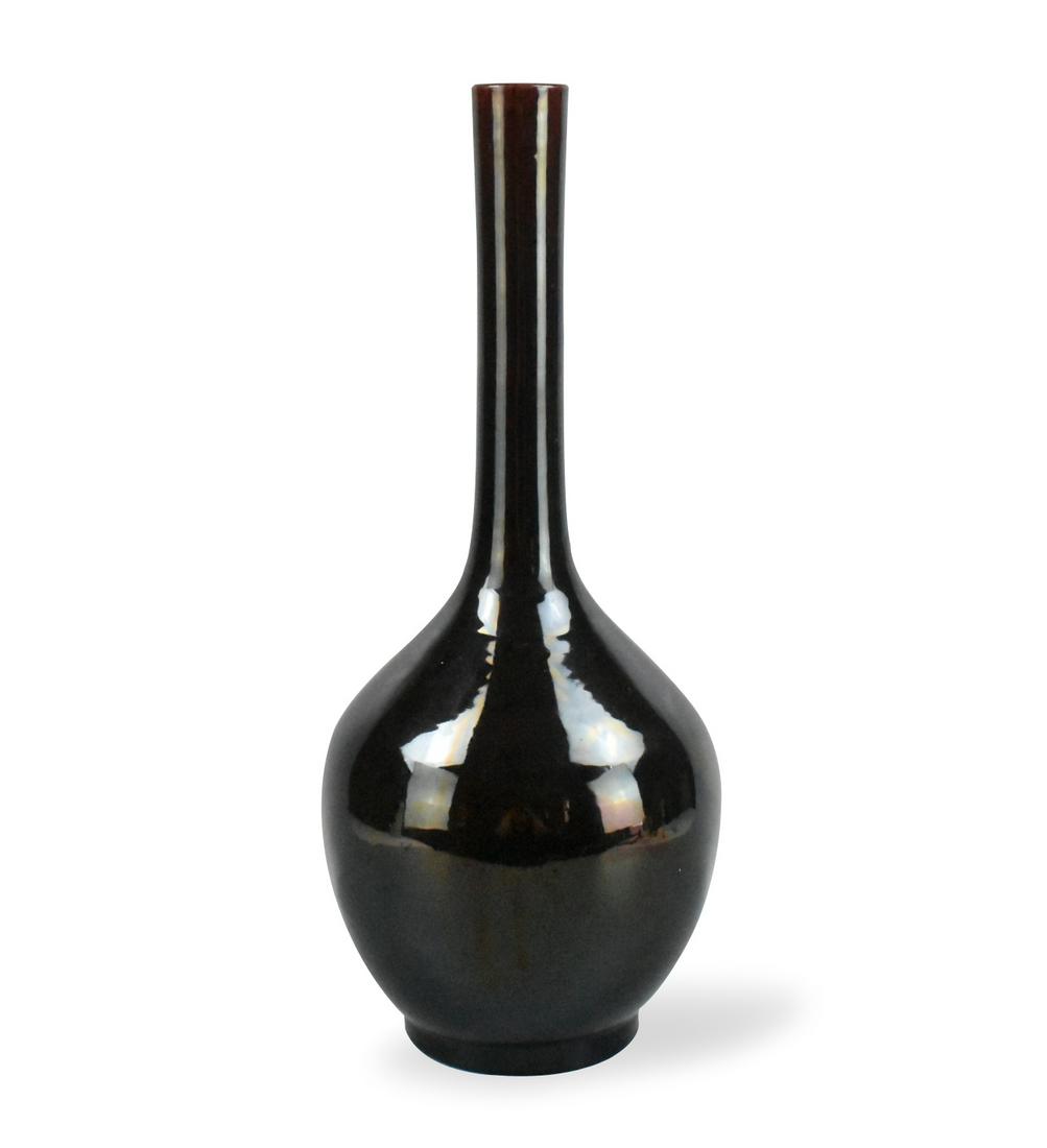 Chinese Black Glazed Long Neck Vase,19th C. (1 of 14)