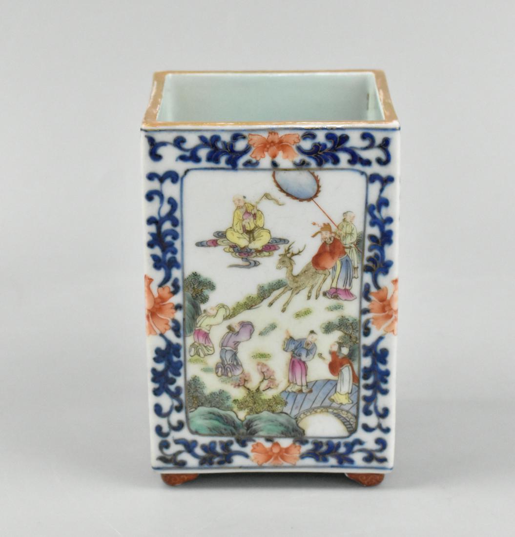 Chinese Famille Rose Square Brushpot,20th C. (1 of 13)