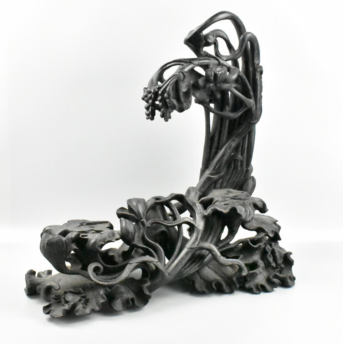 Chinese Fancy Wood Base w/ Crab & Lotus Flower (1 of 15)