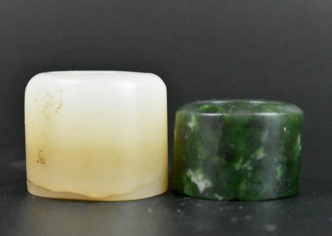 2 Chinese Spinach & White Jade Carved Archer Ring (1 of 13)