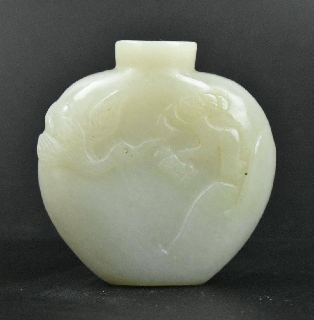 Chinese White Jade Carved Snuff Bottle w/ Crane (1 of 7)