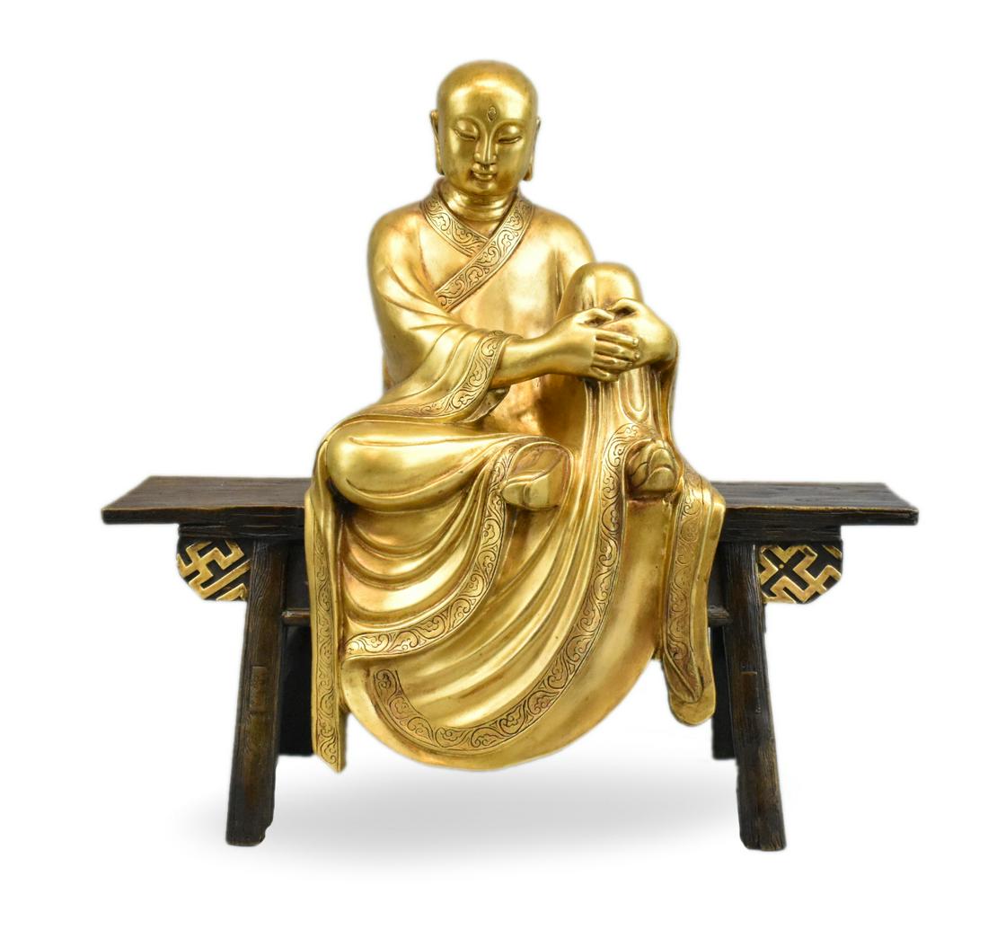 Chinese Gilt Bronze Seated Luohan Figure (1 of 13)