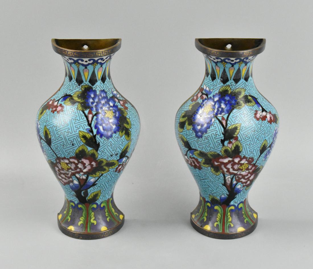 Pair of Chinese Cloisonne Wall Vase,ROC P. (1 of 10)