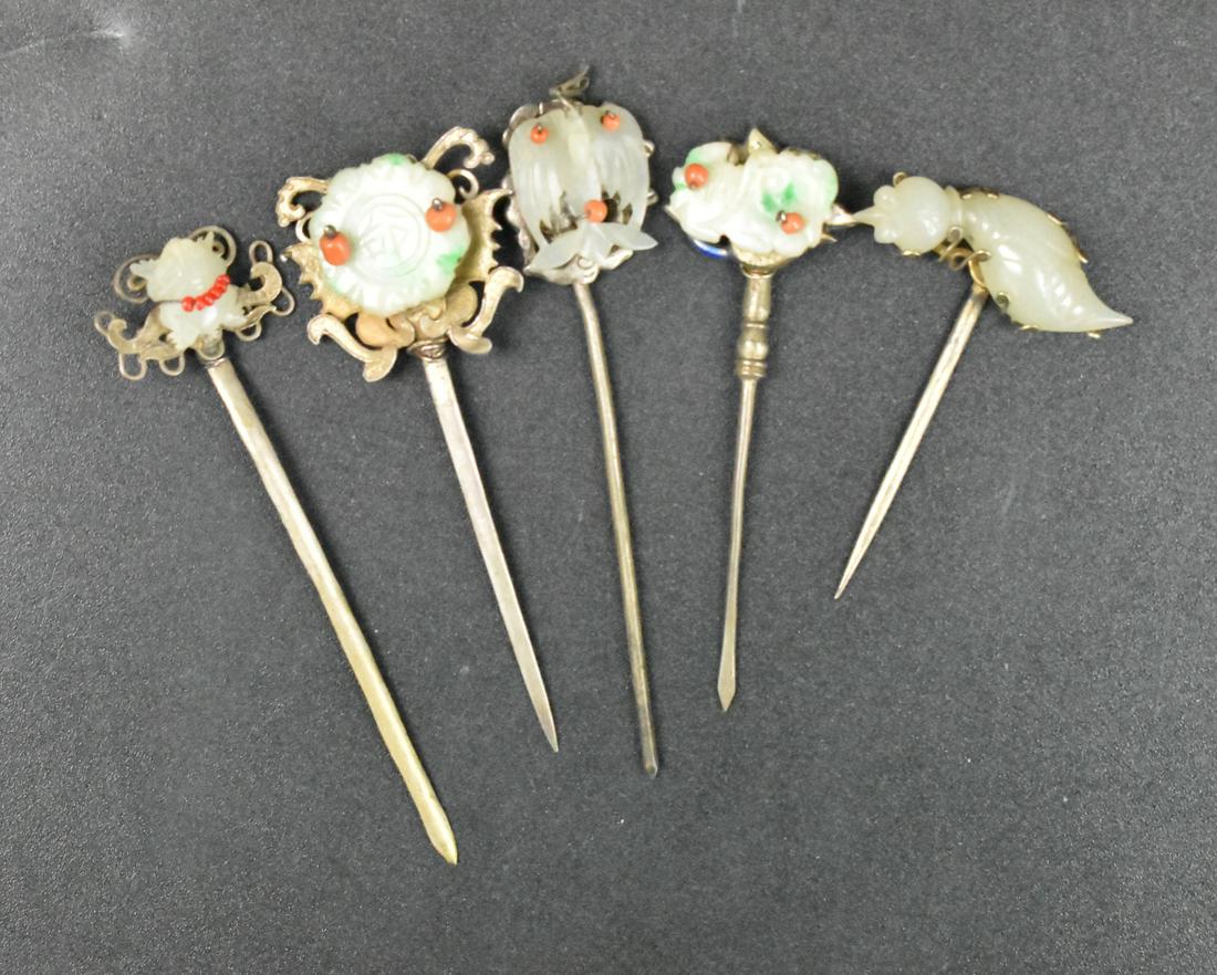 5 Chinese Jade /Jadeite Hairpin, Qing Dynasty (1 of 9)