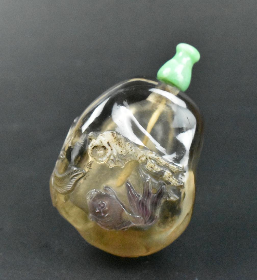 Chinese Smoky Quartz Snuff Bottle w/Goldfish,QingD (1 of 8)