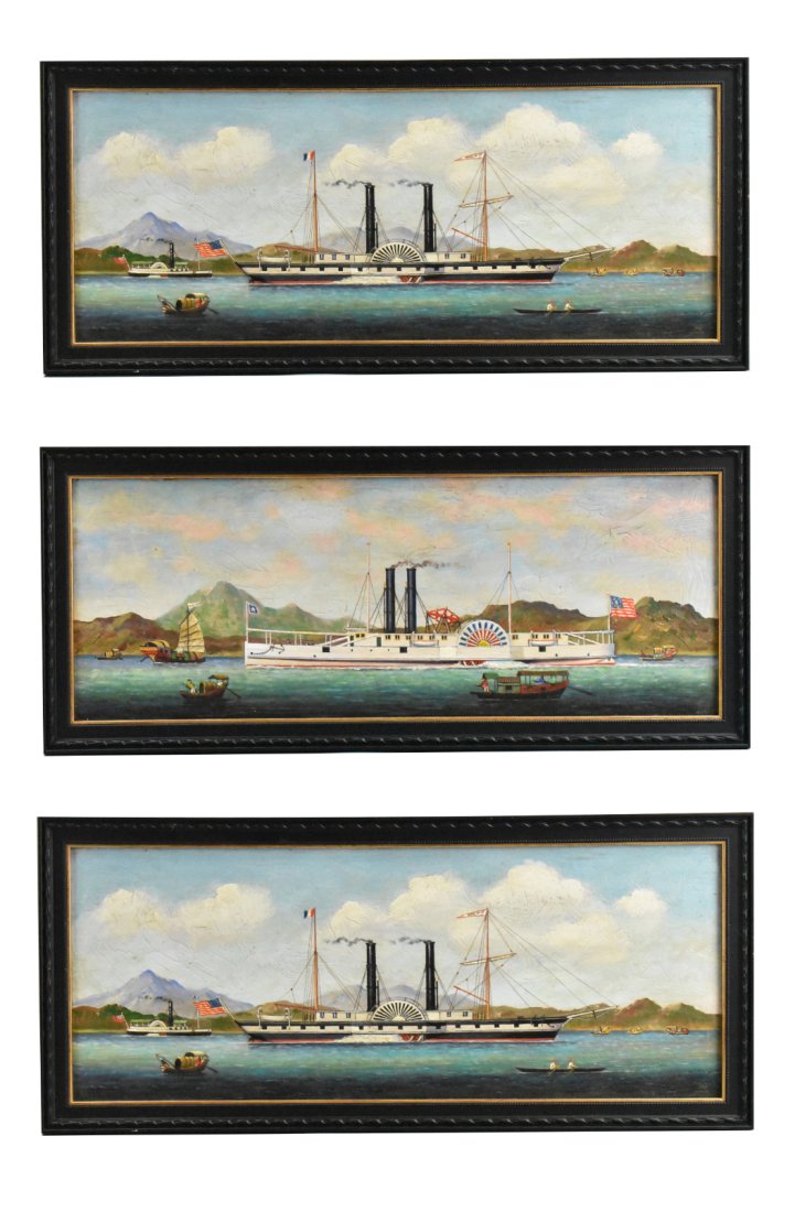3 Chinese Export Oil Painting of Ship &Boat,Qing D (1 of 14)
