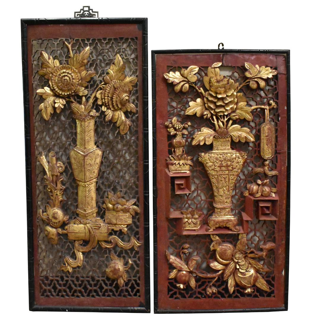 2 Chinese Gilt Lacquered Wood Panel,Qing Dynasty (1 of 8)