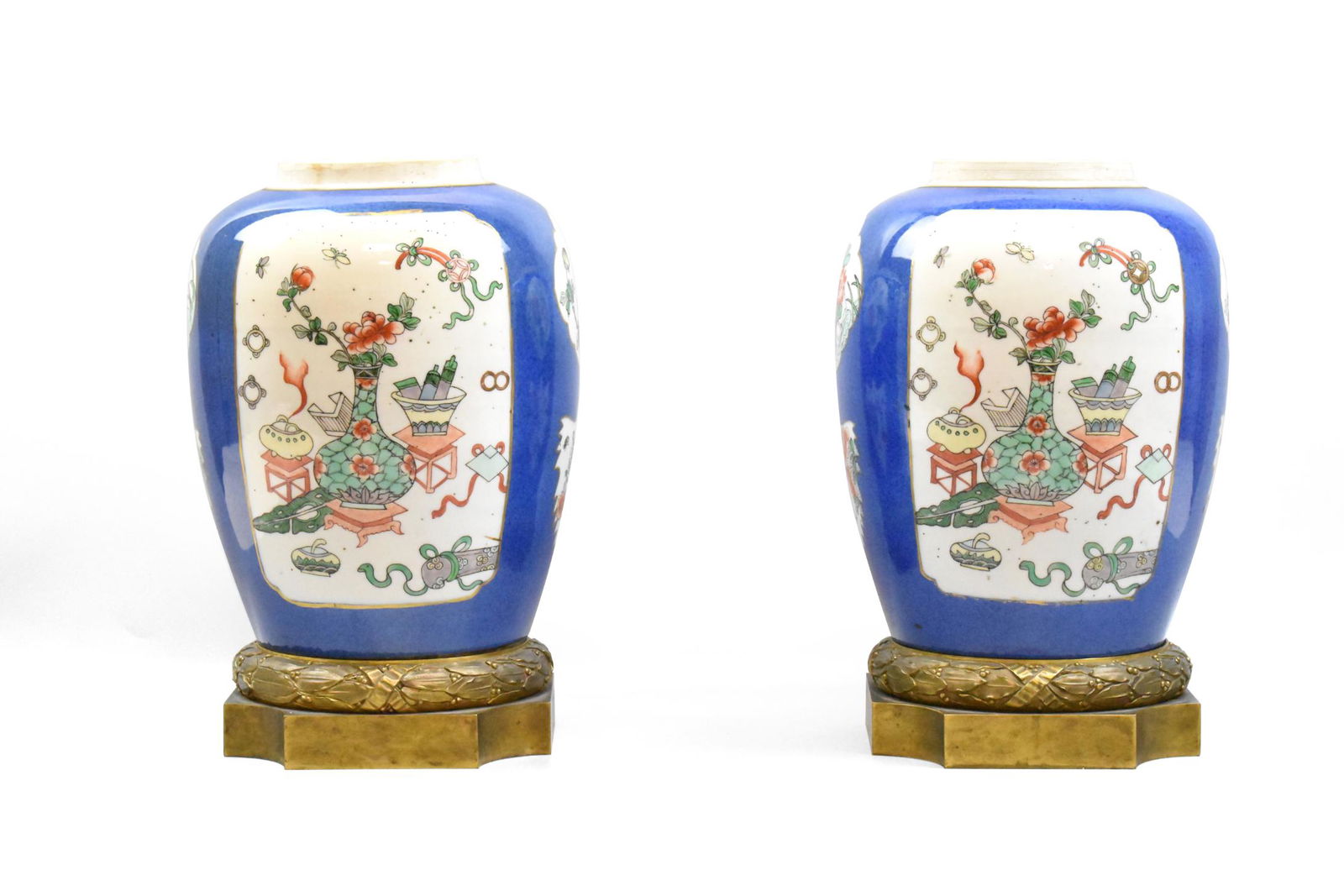 Pair Chinese Blue Ground Famille Verte Jar,19th C. (1 of 12)