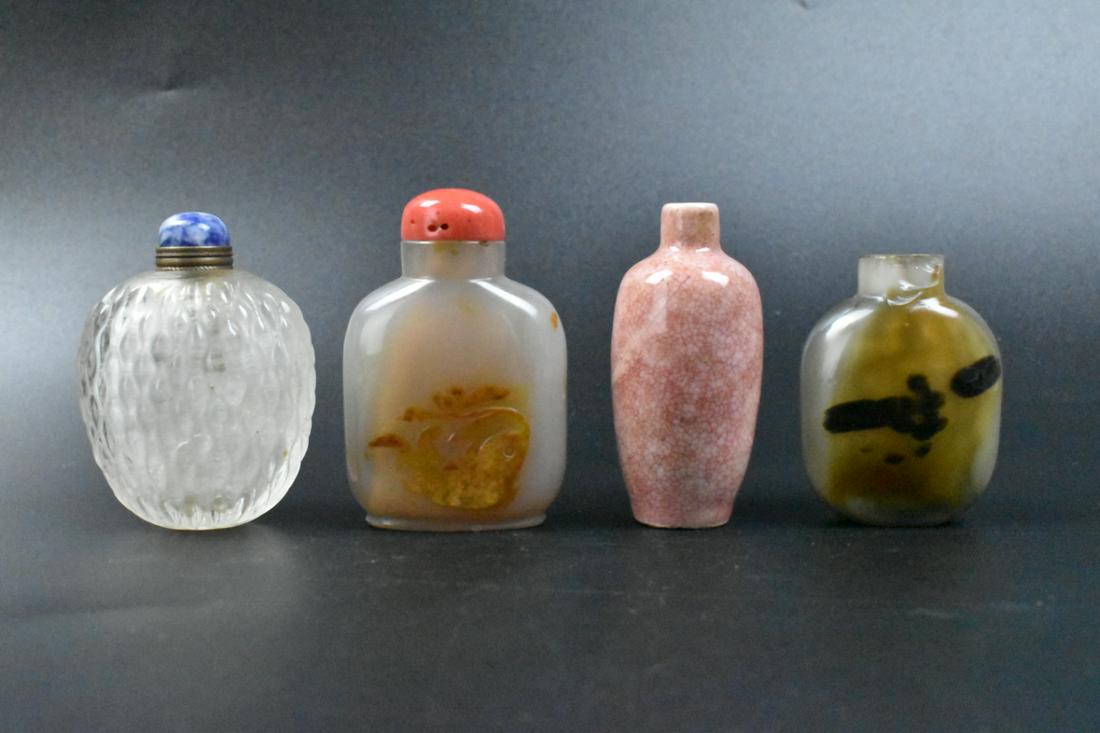 4 Chinese Snuff Bottle, Agate, Porcelain, Crystal (1 of 11)