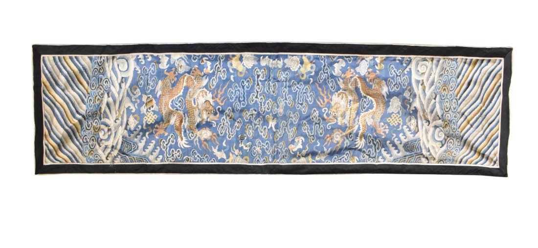 Chinese Blue Silk Embroidery of 2 Dragon,Qing D. (1 of 8)