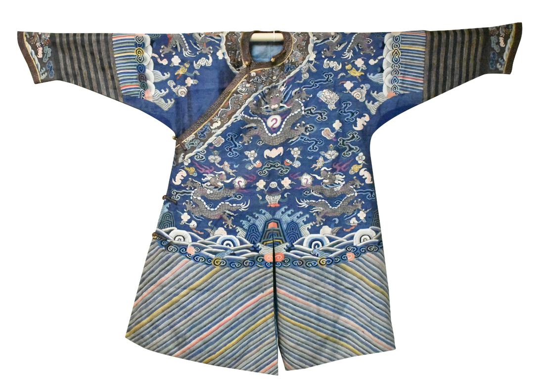 Chinese Blue Silk Dragon Robe, 19th C. (1 of 13)