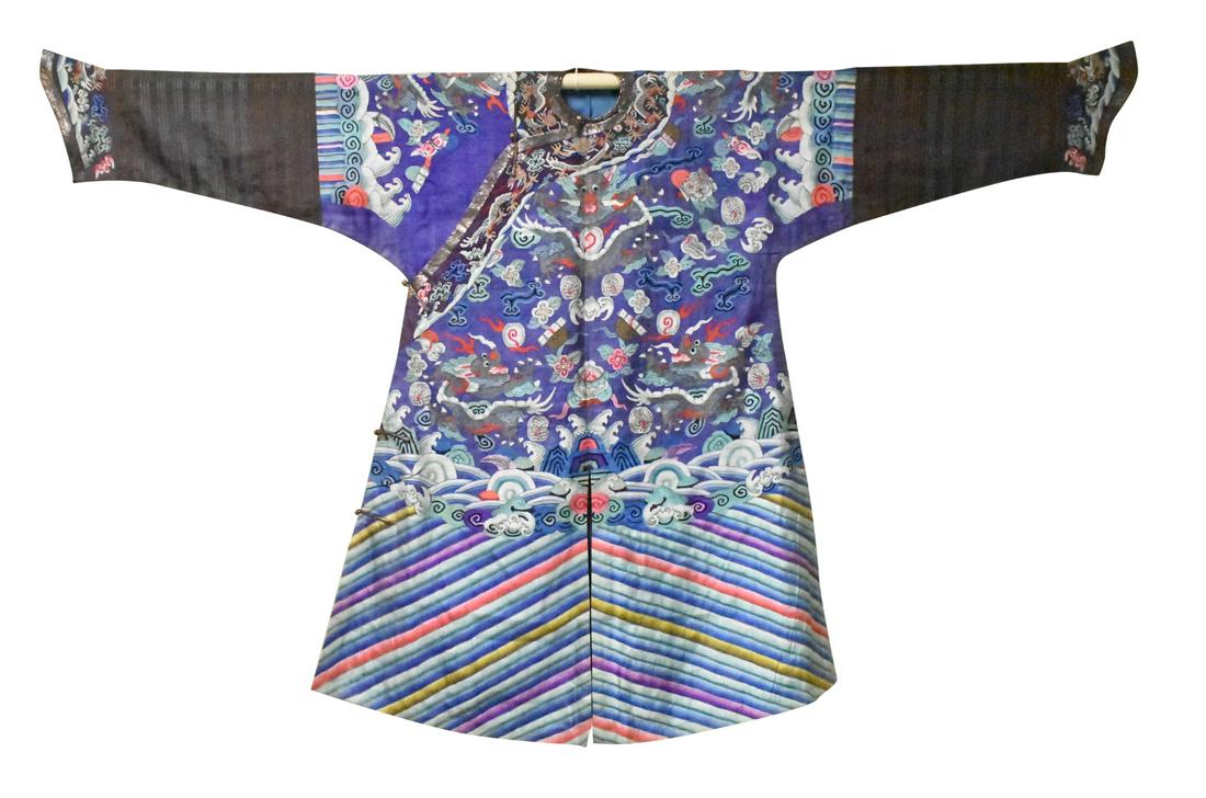 Chinese Blue Silk Dragon Robe, 19th C. (1 of 11)