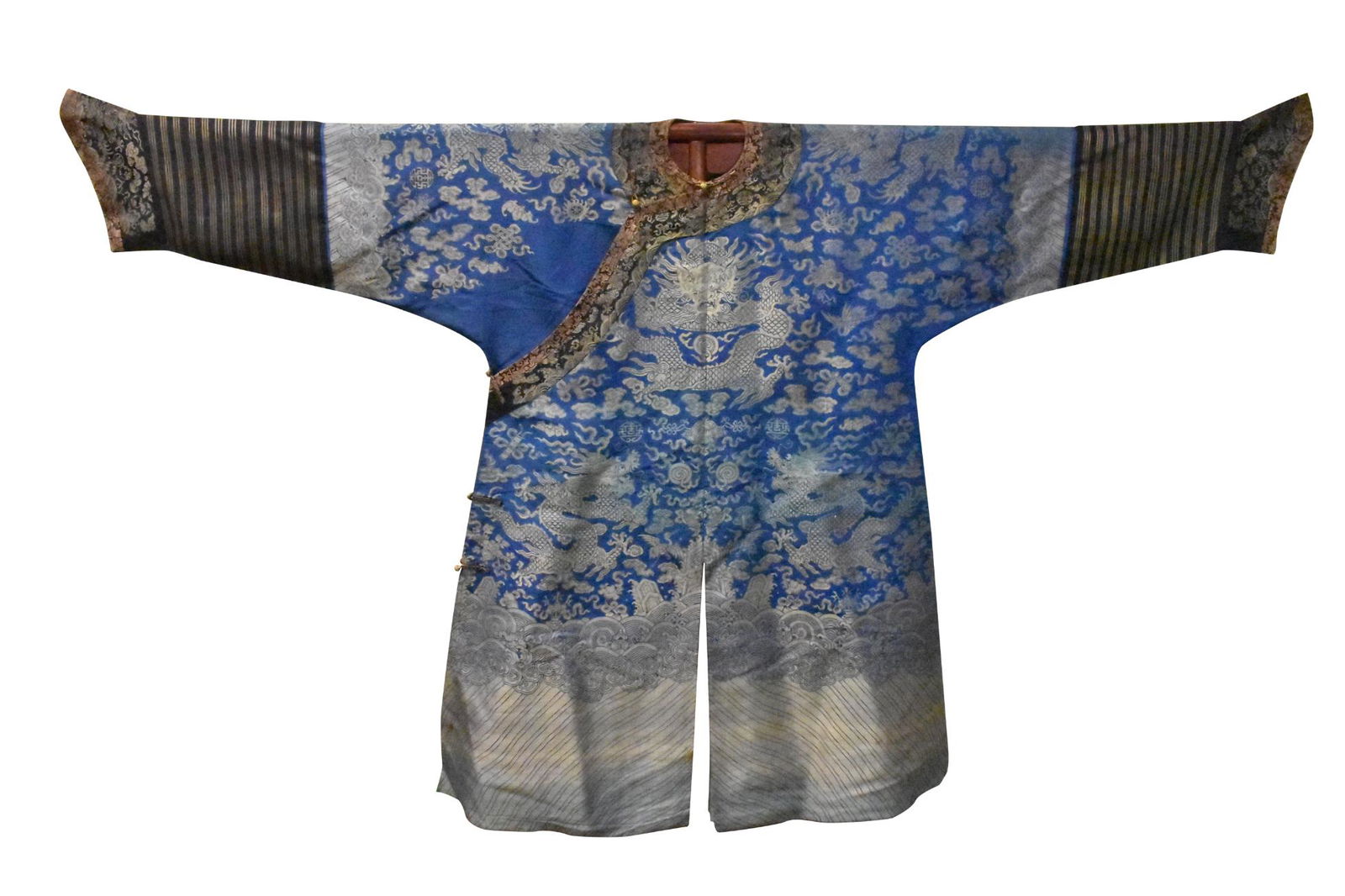 Chinese Blue Silk Dragon Robe, 19th C. (1 of 11)