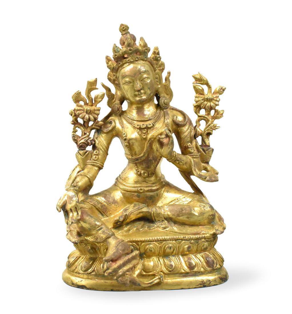 Chinese Gilt Bronze Buddha Tara Figure,18th C . (1 of 12)