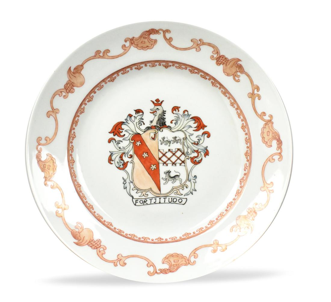 Chinese Gilt Iron Red Export Armorial Plate (1 of 4)