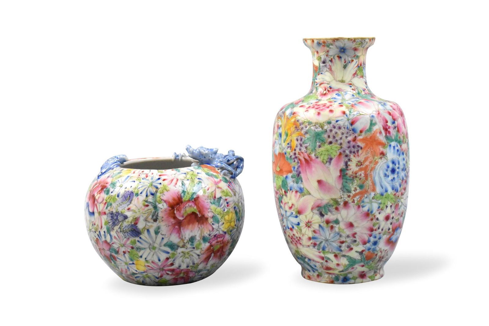 2 Chinese Millifloral Vase & Washer, ROC Period (1 of 18)