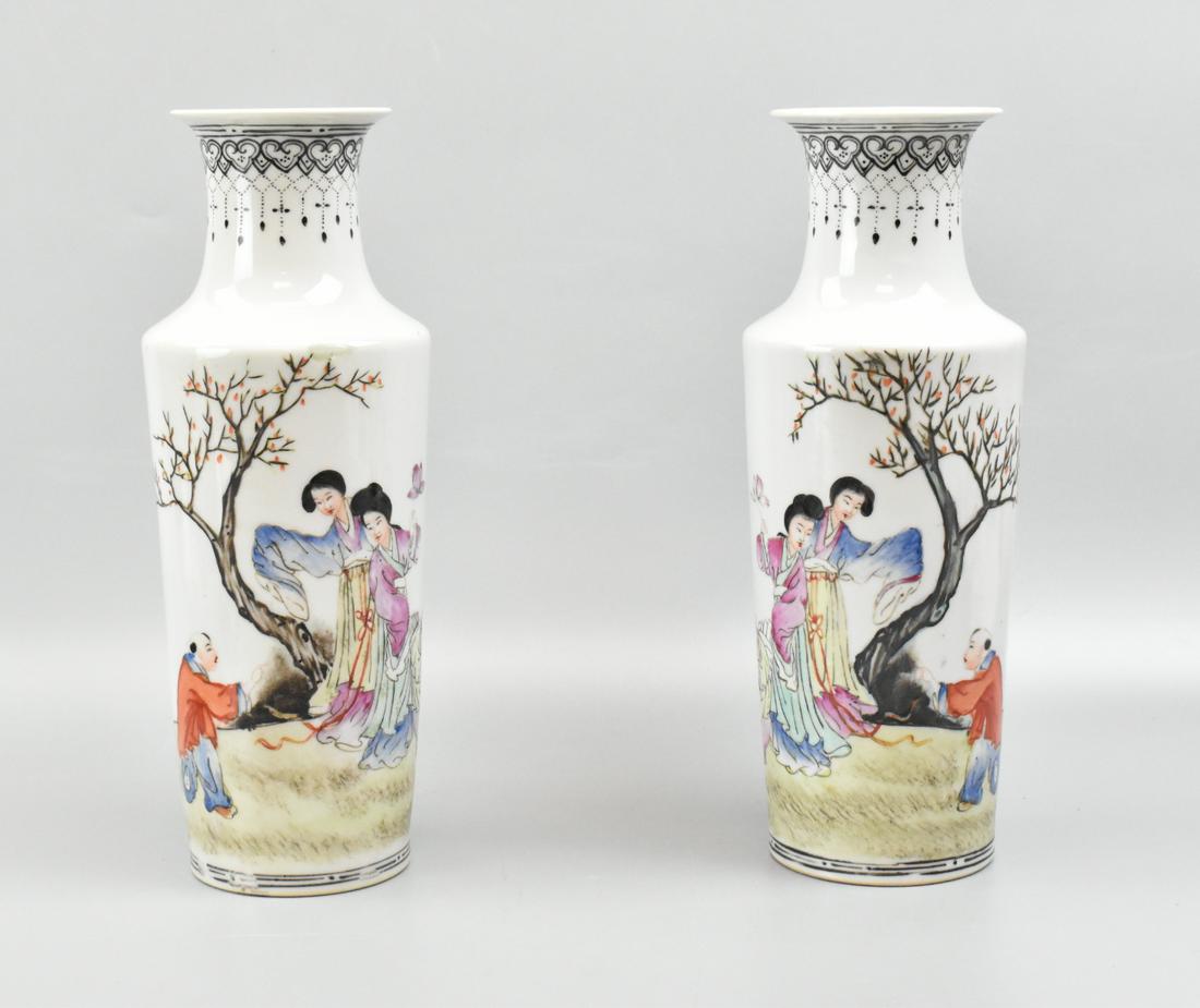 Pair of Chinese Famille Rose Rouleau Vase,ROC P. (1 of 14)