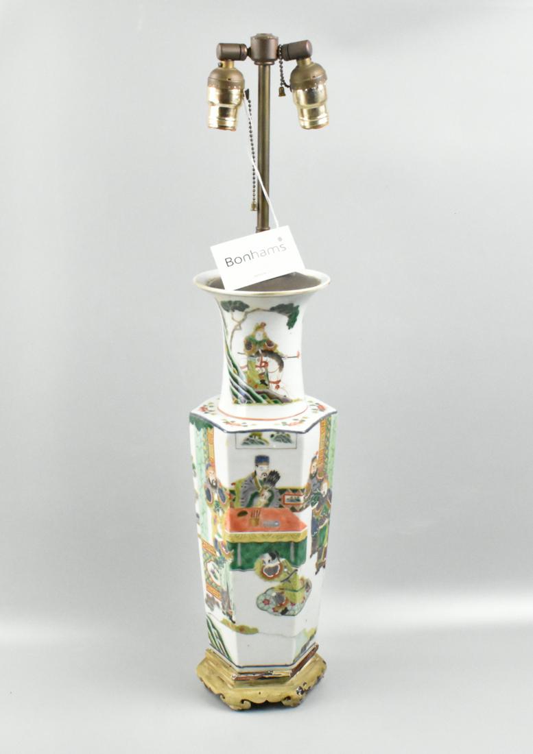 Chinese Famille Verte Hexagonal Vase, MAL, 19th C (1 of 14)