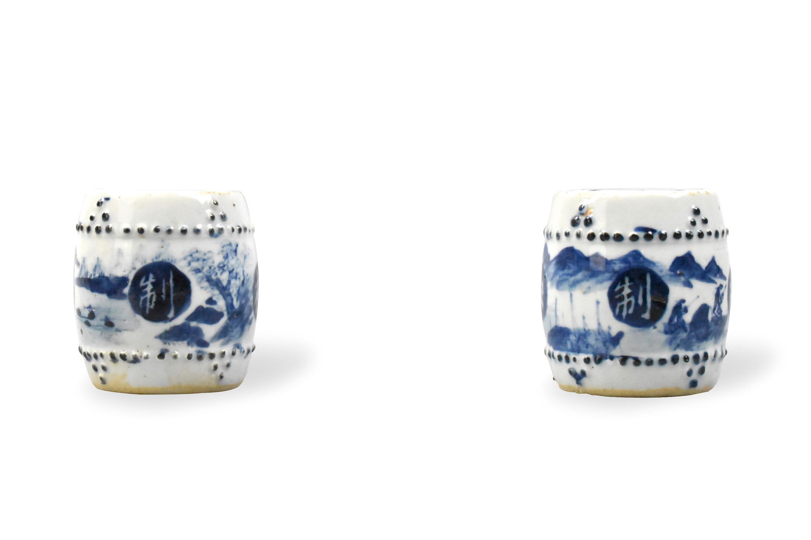 Pair of Chinese Blue & White Paper Weight, 19th C. (1 of 14)