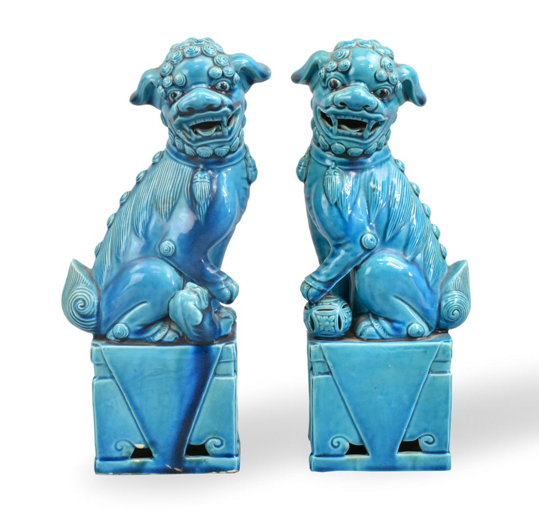 Pair of Chinese Peacock Glaze Foo Dog Figure,ROC P (1 of 7)