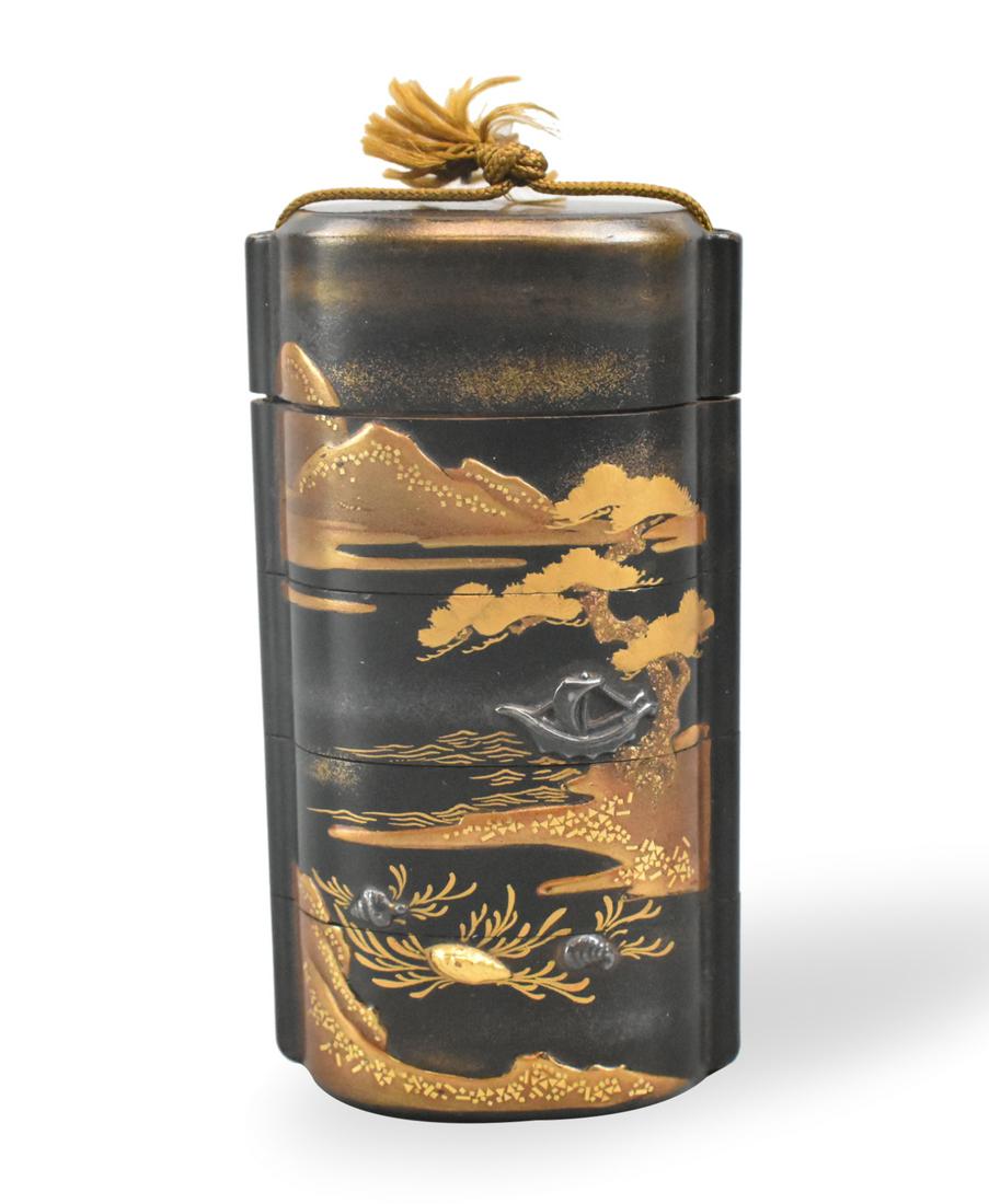 Japanese Lacquer Inro w/ Mixed Metal Inlaid,Edo P. (1 of 5)