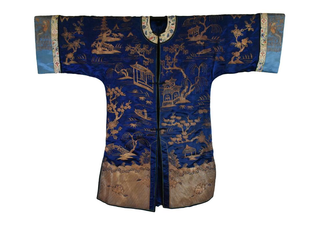 Chinese Blue Embroidery Robe w/ Landscape.Qing D. (1 of 5)