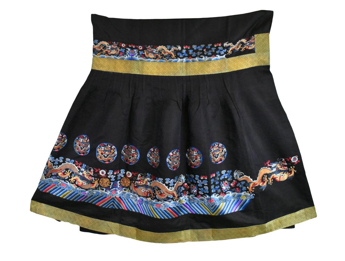 Chinese Black Embroidery Dragon Skirt,Qing Dynasty (1 of 7)