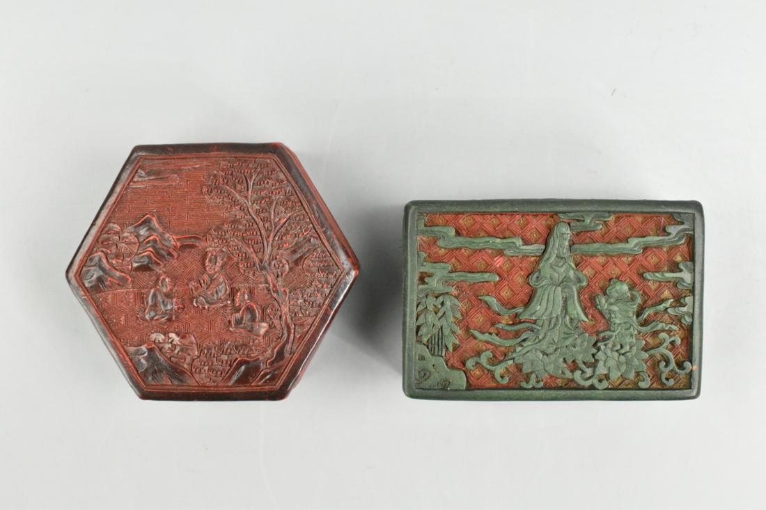 2 Chinese Lacquered Boxes, Qing Dynasty (1 of 7)
