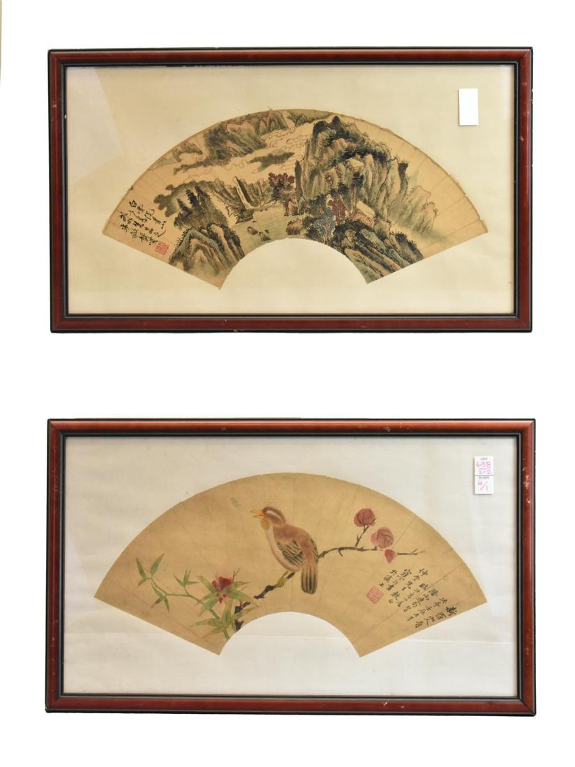 2 Chinese Fan Painting of Bird & Landscape,Qing D. (1 of 7)