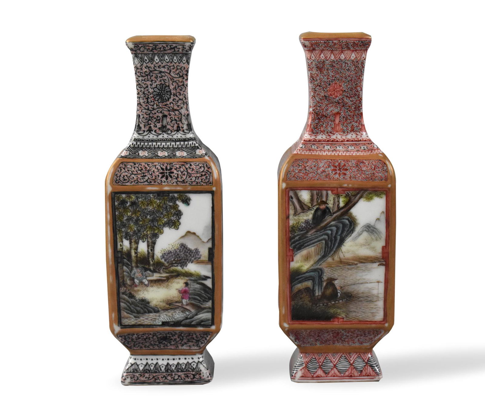 Pair Chinese Famille Rose Squared Vase, 1950s (1 of 9)
