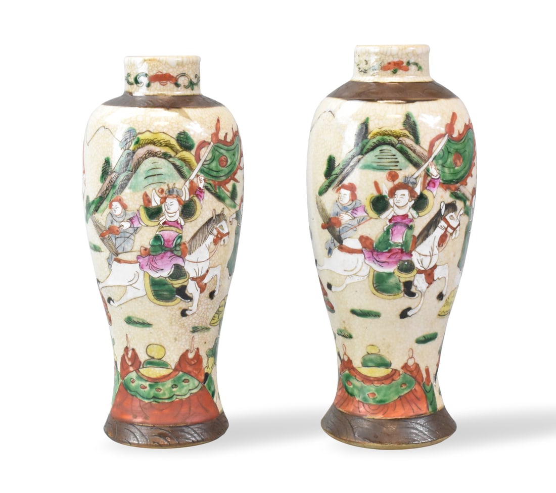 Pair of Chinese Ge Glazed Famille Rose Vase,19th C (1 of 8)