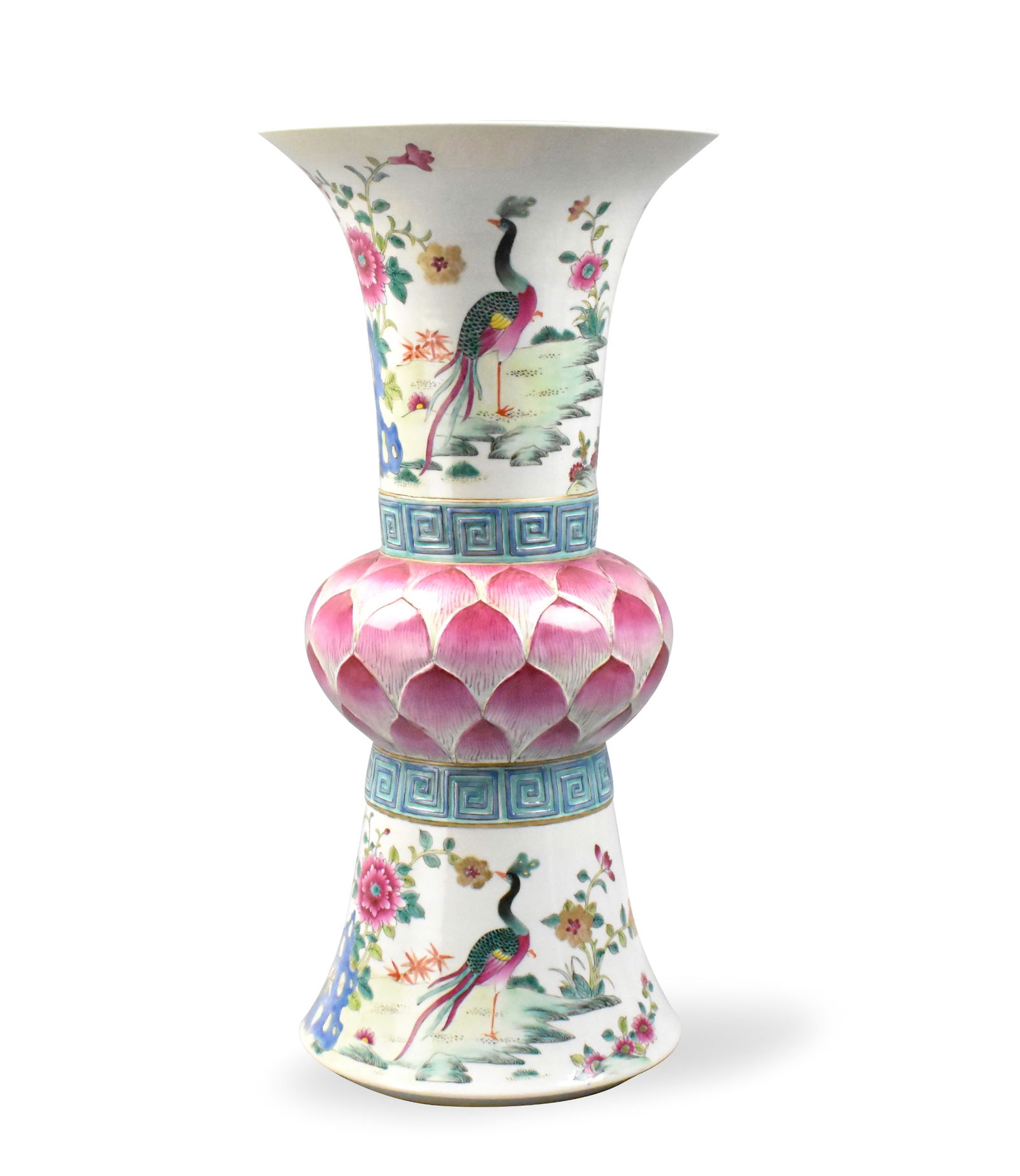 Chinese Famille Rose Gu Vase w/ Lotus & Peacock (1 of 10)