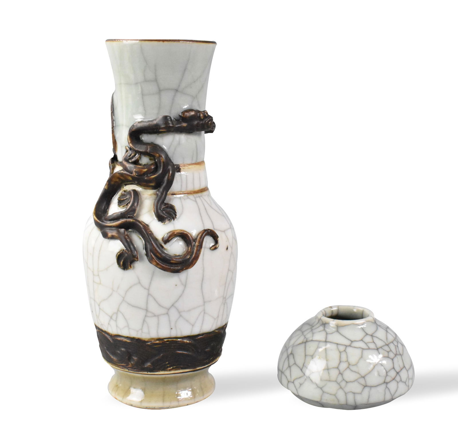 2 Chinese Ge Glazed Crackle Vase & Waterpot, Qing (1 of 8)
