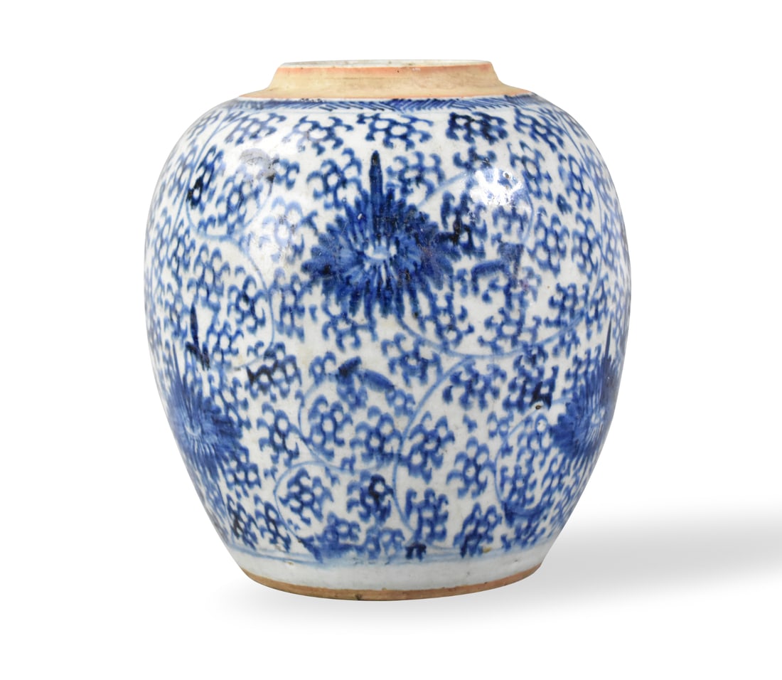 Chinese Blue & White Scolling Lotus Jar, 19th C. (1 of 9)