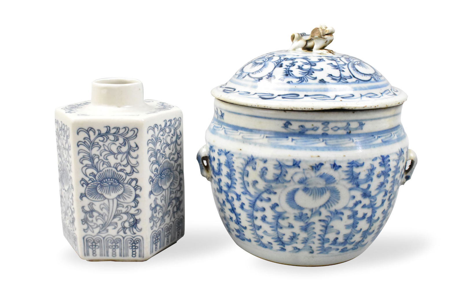 2 Chinese Blue & White Jar & Tea Caddy, Qing D. (1 of 15)