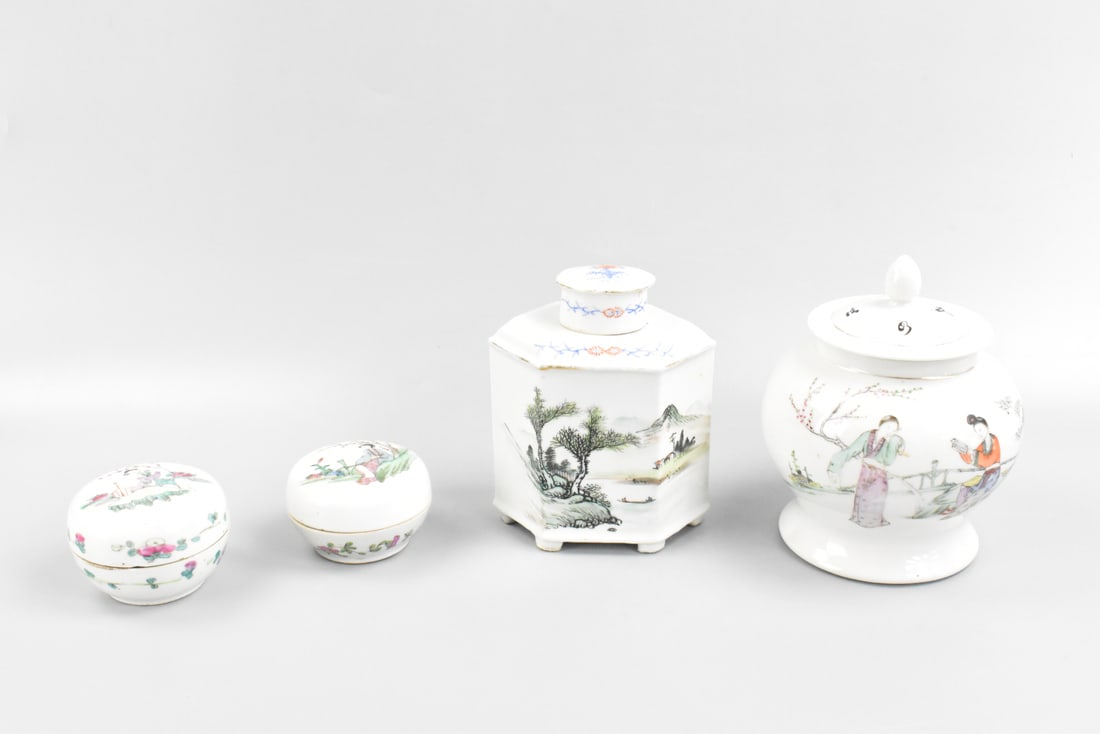 group of 4 Famille rose covered jar and box, ROC (1 of 17)