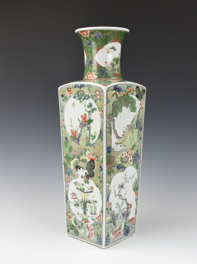 Chinese Famille Verte Square Vase, 20th C. (1 of 4)