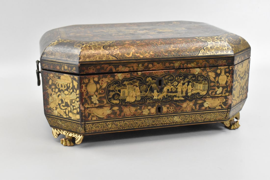 Chinese Export Gilt Lacquered Sewing Box, 19th C. (1 of 18)