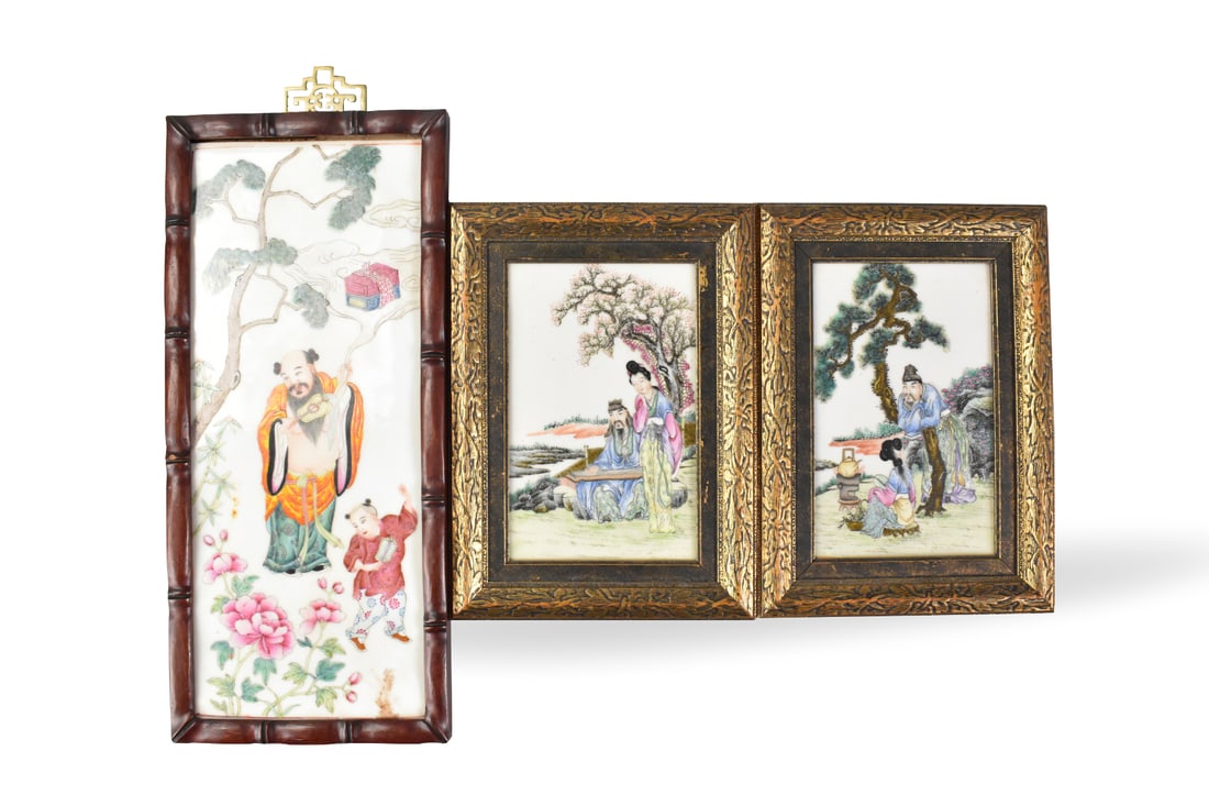 3 Chinese Framed Painted Porcelain Plaques (1 of 9)